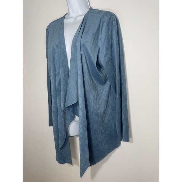Soft Surroundings Faux Suede Open Front Drape Cardigan Blue Women Large - Picture 2 of 7